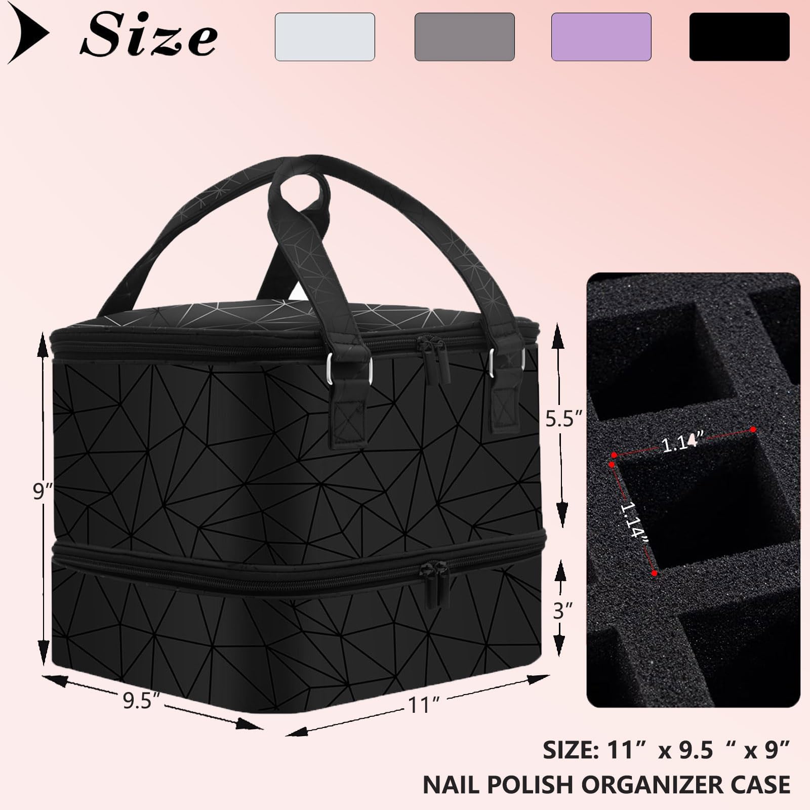 Premium Nail Polish Organizer Case - Holds 42+ Bottles (15ml/0.5 fl.oz) & 1 Nail Lamp, Double-Layer Portable Nail Polish Storage Bag with Handles for Salon Professionals & Home Manicures (Black) - Perfect for Travel, Nail Techs & DIY Enthusiasts