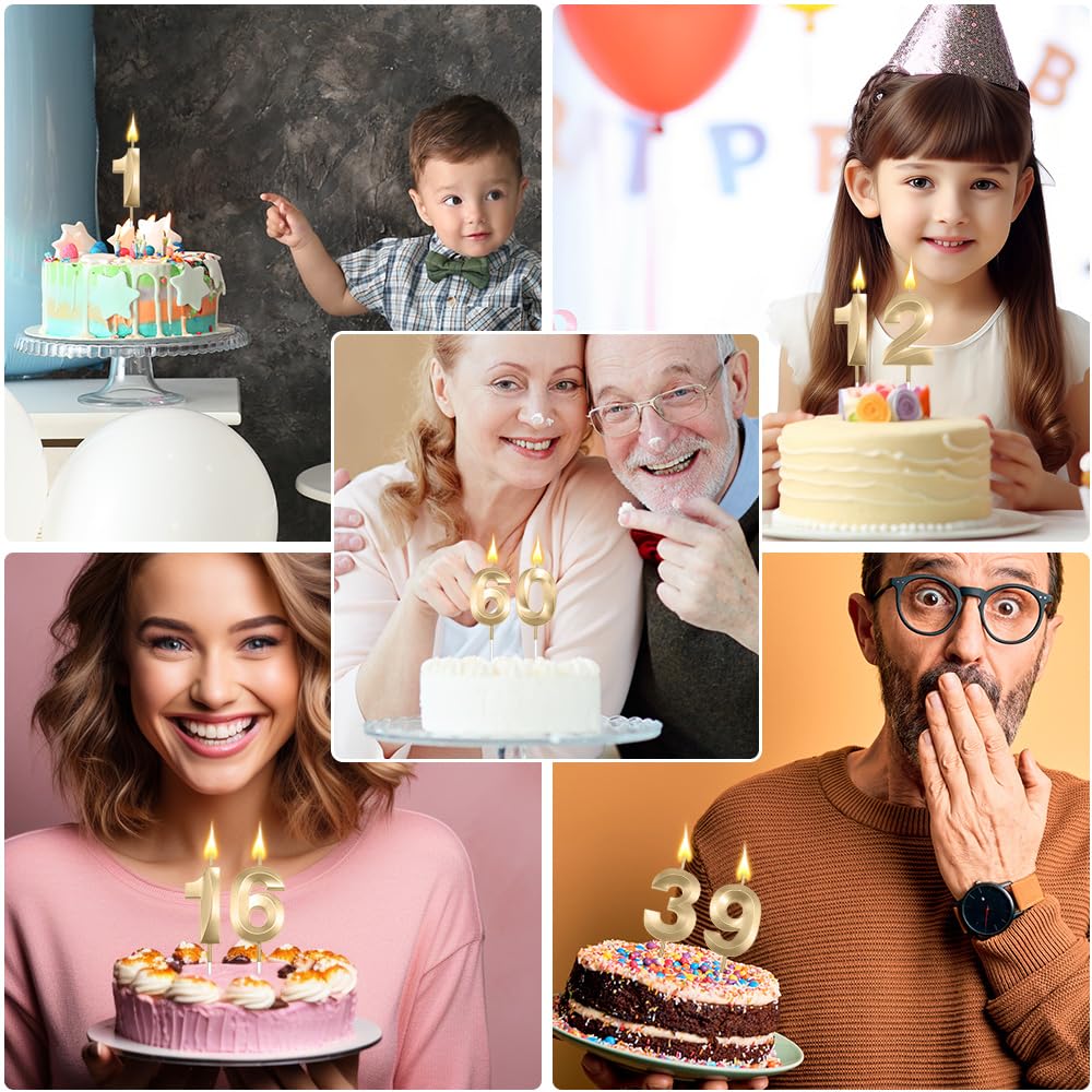 60th Birthday Candles Numbers - Champagne Gold Cake Toppers for Birthday Parties, Weddings & Anniversaries - Perfect for Cake Decorations & Celebration Supplies