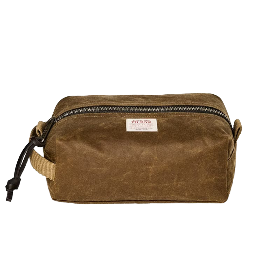Filson Tin Cloth Travel Kit - Waterproof & Durable Dark Tan Organizer for Men's Toiletries & Travel Essentials | Perfect for Camping, Business Trips & Outdoor Adventures