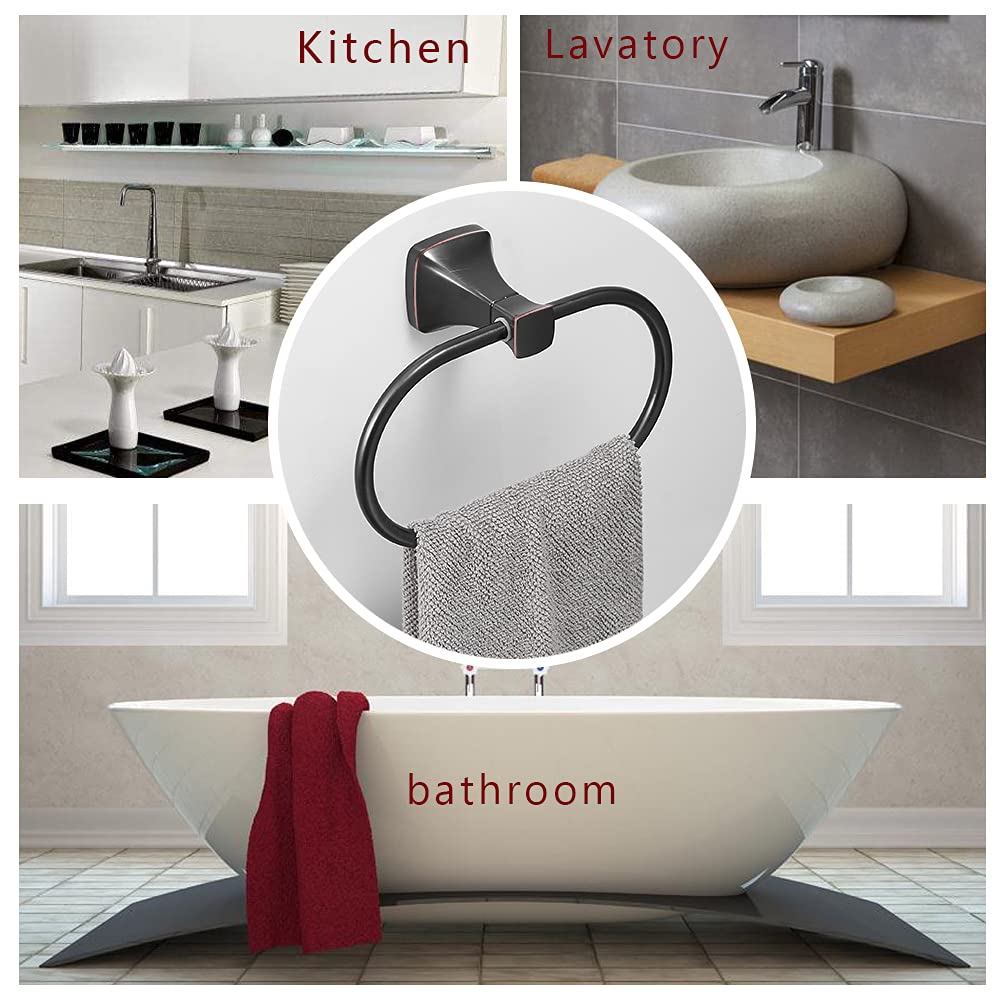 Oil Rubbed Bronze Stainless Steel Hand Towel Ring Holder - Wall Mounted Bathroom Hardware Accessory with Screws & Square Pedestal - Perfect for Powder Rooms, Guest Bathrooms & Spa-Style Decor