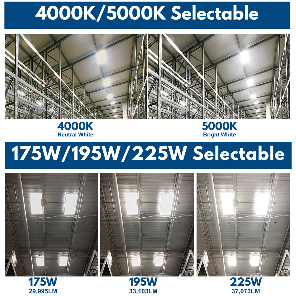 ALTA LED High Bay Light 4FT – 225W/195W/175W – 37,600 Lumens – 5000K/4000K Selectable – 120-277V – 600W Equivalent – Perfect for Warehouses, Garages & Industrial Spaces