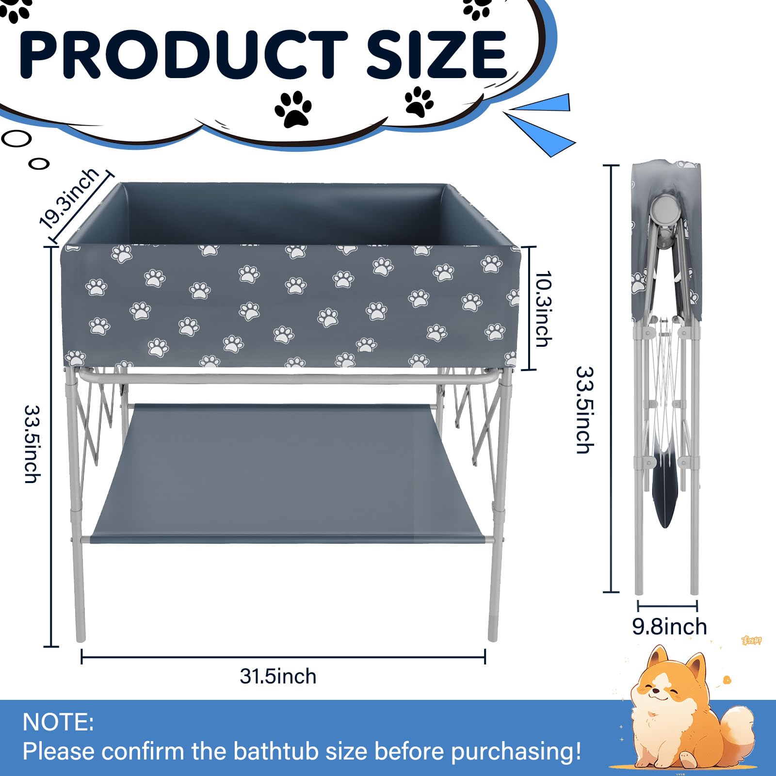 Foldable Dog Bathtub & Washing Station for Small Medium Large Dogs - Portable Pet Grooming Tub with Drainage for Indoor/Outdoor Use - Perfect for Bathing, Showering & Grooming at Home or Backyard