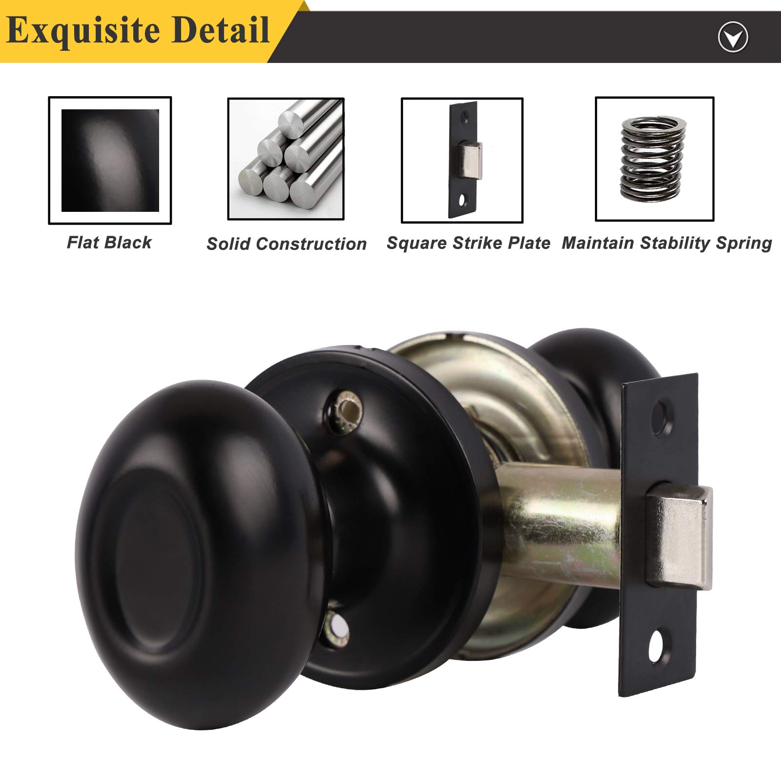 Probrico 10-Pack Flat Black Interior Door Knobs - Keyless Egg Style Locksets for Hallway & Closet Doors | Durable Oval Shaped Handles for Home, Office & Apartment Use