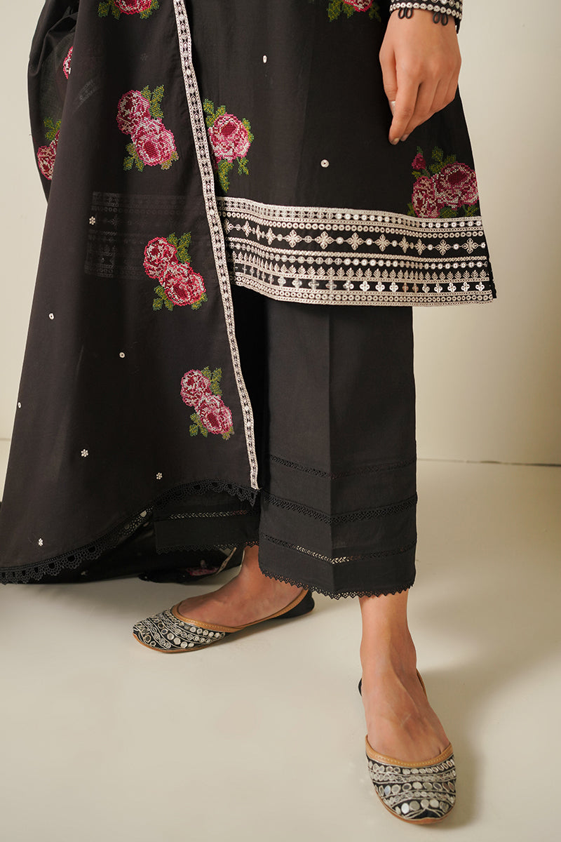 Midnight Melody 3 Piece Embroidered Lawn Suit - Elegant Pakistani Formal Wear for Weddings, Parties & Special Occasions