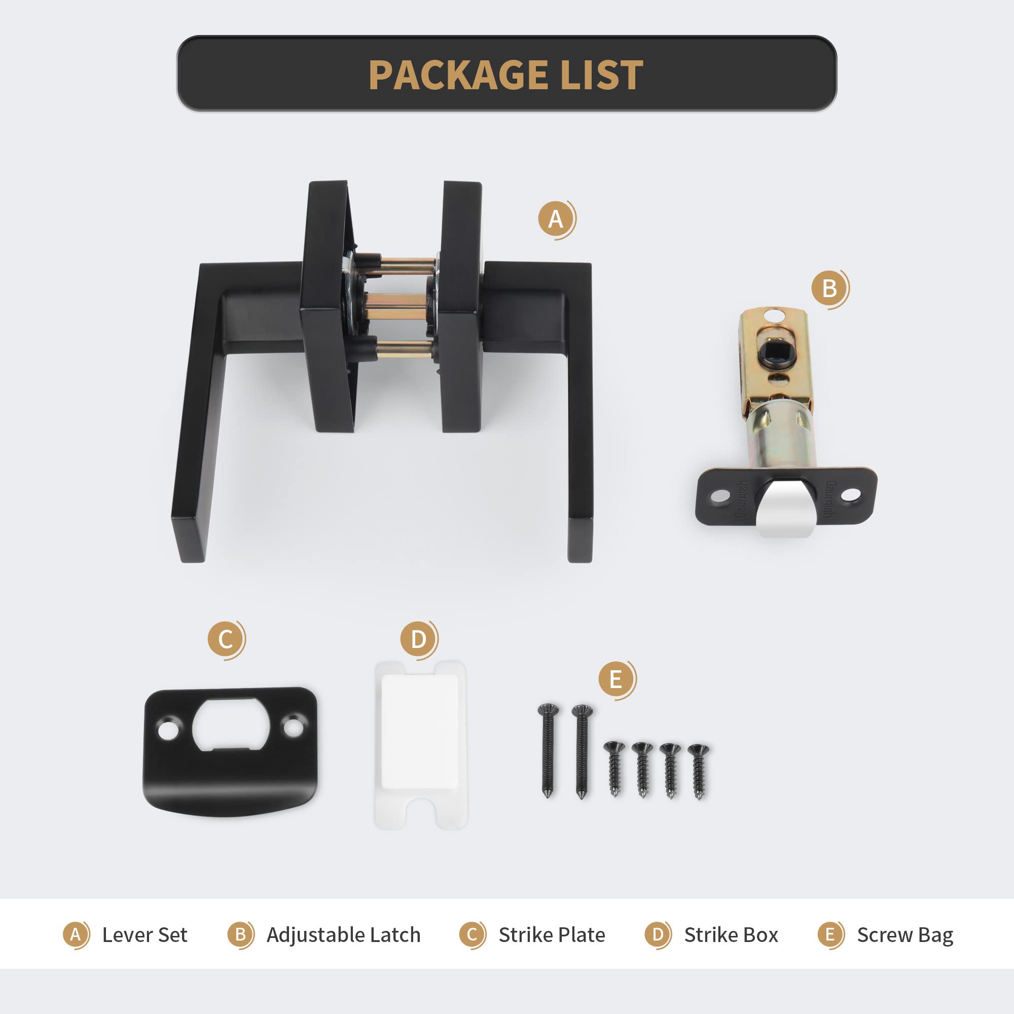 Heavy Duty Square Door Lever - No Key Lock for Closet & Hallway