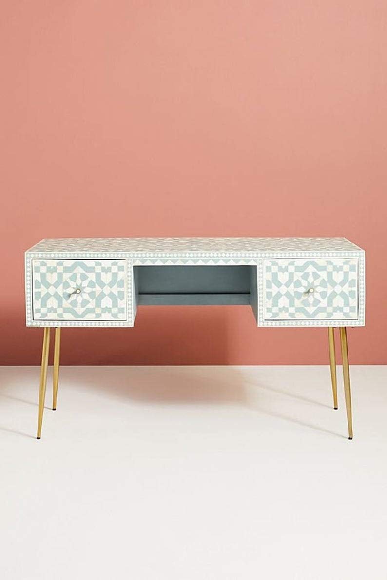 Handcrafted Antique Bone Inlay Console Table - Light Green Modern Wooden Entryway Table with Storage | Elegant Living Room Furniture for Home Decor | Perfect for Hallway, Foyer & Apartment Decor by Fairdeal Handicrafts