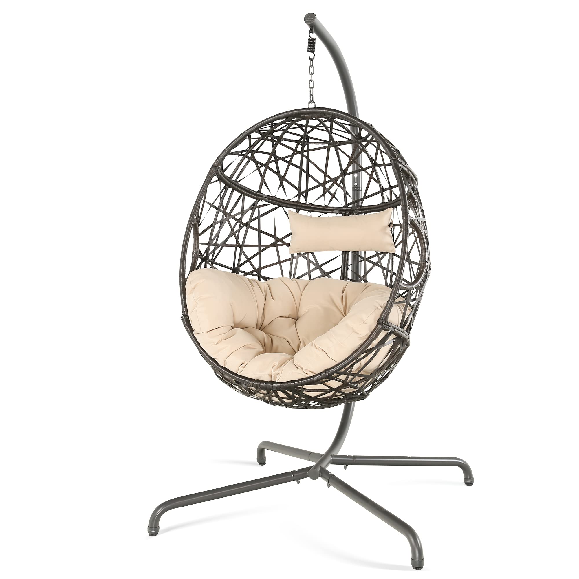 Ulax Wicker Rattan Hanging Egg Chair with Stand - UV Resistant Cushion for Outdoor, Indoor, Patio, Garden & Balcony - Comfortable Hammock Swing Chair for Relaxation (Beige)
