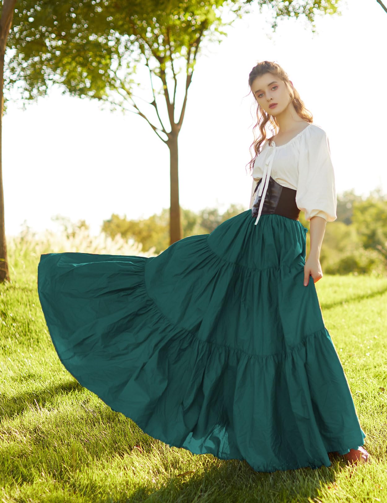 BEAUTELICATE Women's 100% Cotton Victorian Maxi Skirt - Medieval Renaissance Boho Gypsy Long Skirt for Women | Perfect for Renaissance Fairs, Cosplay & Boho Fashion