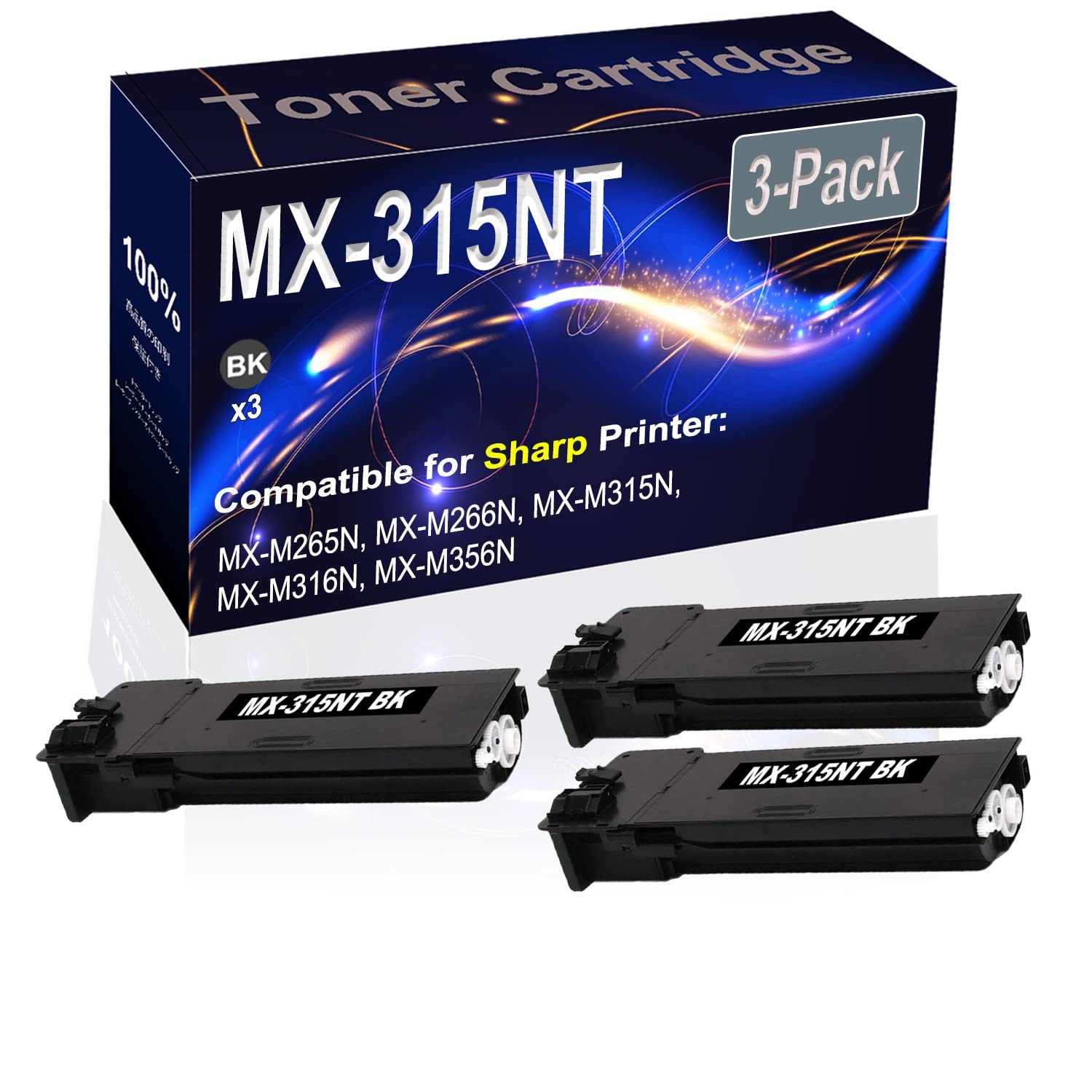 3-Pack High Capacity Black Laser Printer Cartridge - Compatible with Sharp MX-M265N, MX-M266N, MX-M315N, MX-M316N, MX-M356N & MX-315NT Printers - Perfect for Office & Home Printing Needs