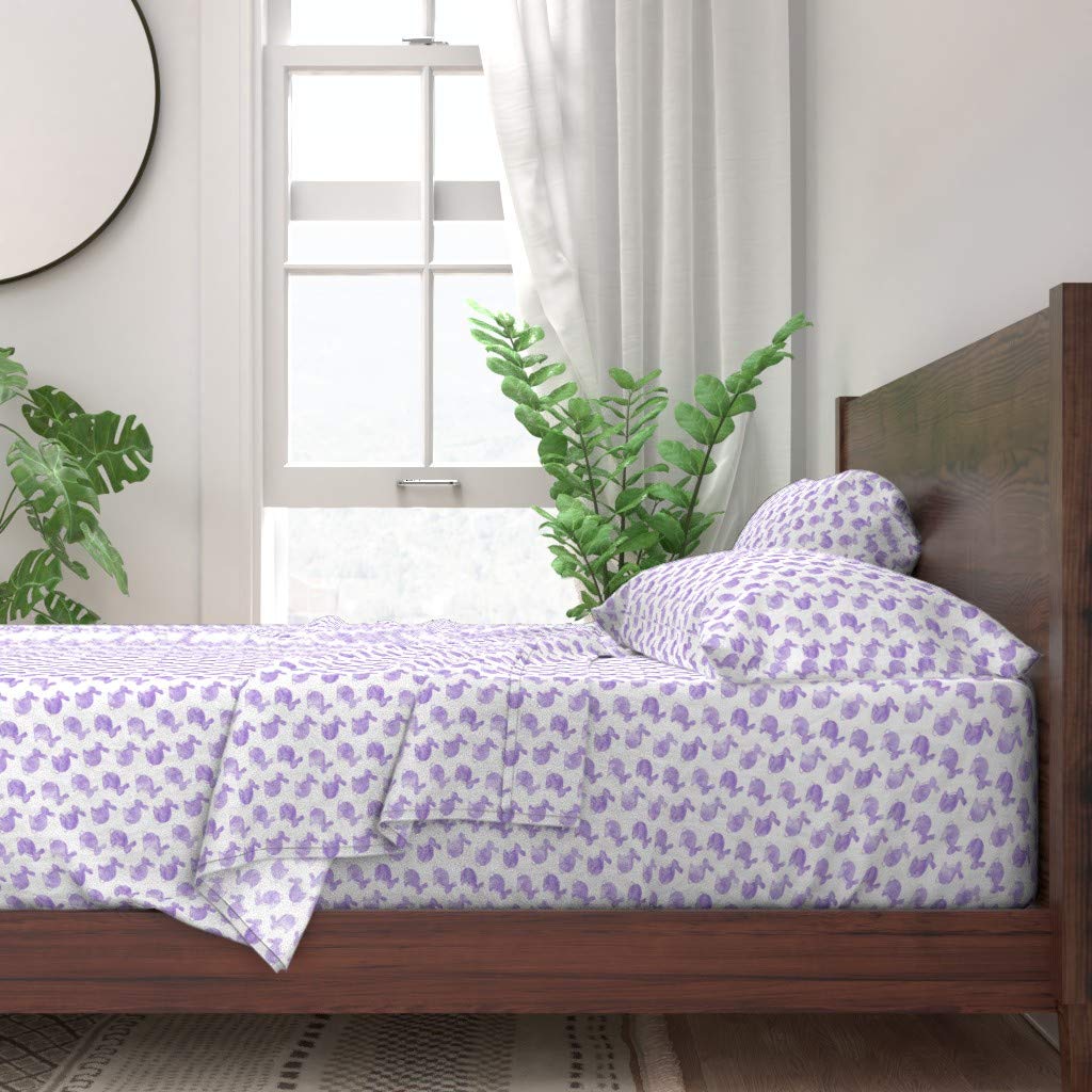 Spoonflower 100% Cotton Twin Sheet Set 3pc - Watercolor Bunnies Purple Easter Rabbit Trendy Lilac Spring Pastel Kids Bedding | Soft & Breathable for Nursery, Guest Room & Dorm Decor | Easter Gift Idea