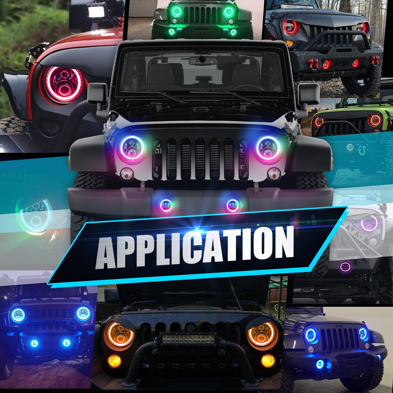 SUPAREE 7 Inch Round RGB LED Headlight Fog Lights with Amber Turn Signal - DOT Approved Halo Light for Jeep Wrangler JK JKU TJ LJ (1997-2017) - Off-Road Adventure & Night Driving Upgrade