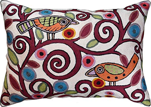 Cream Birds Lumbar Pillow Cover