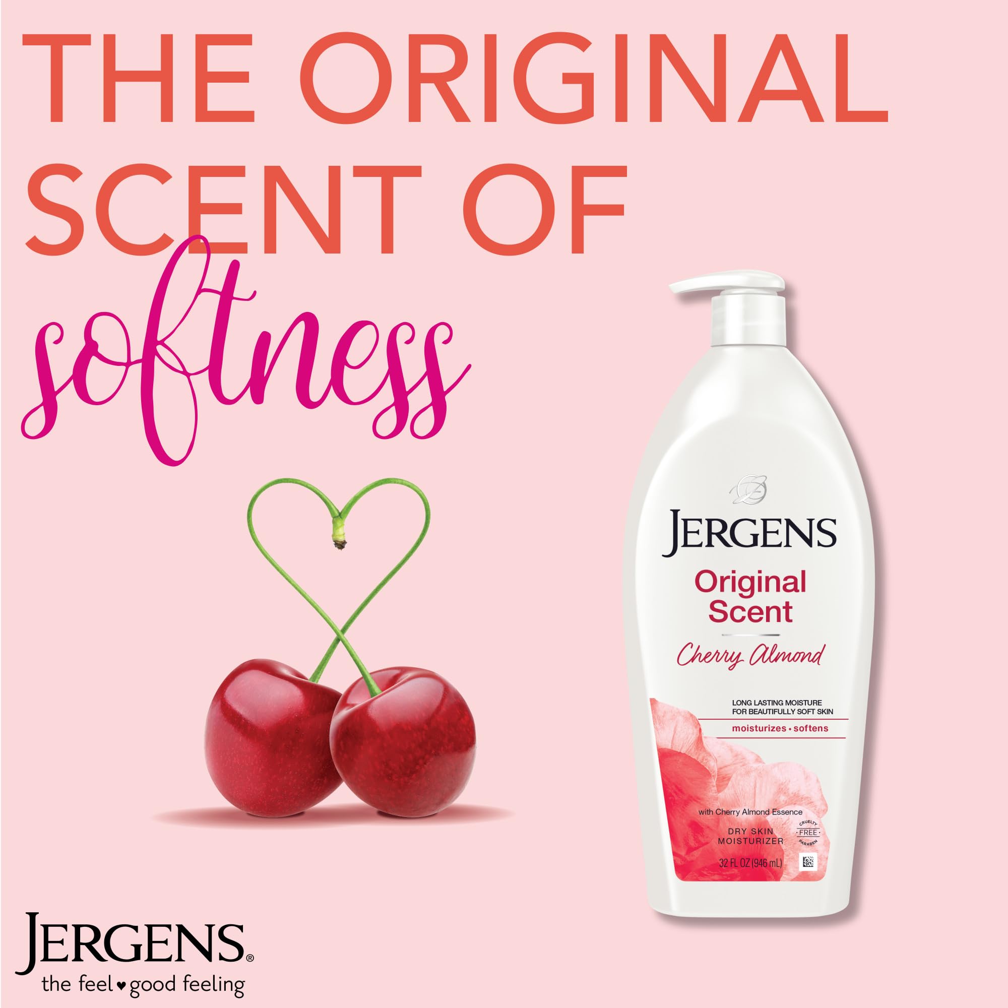 Jergens Original Scent Dry Skin Body Lotion & Moisturizer - Cherry Almond Essence for Hands & Body | Dermatologist Tested, 32 Oz | Hydrating Lotion for Dry Skin Care, Winter Moisturizer, Daily Body Hydration