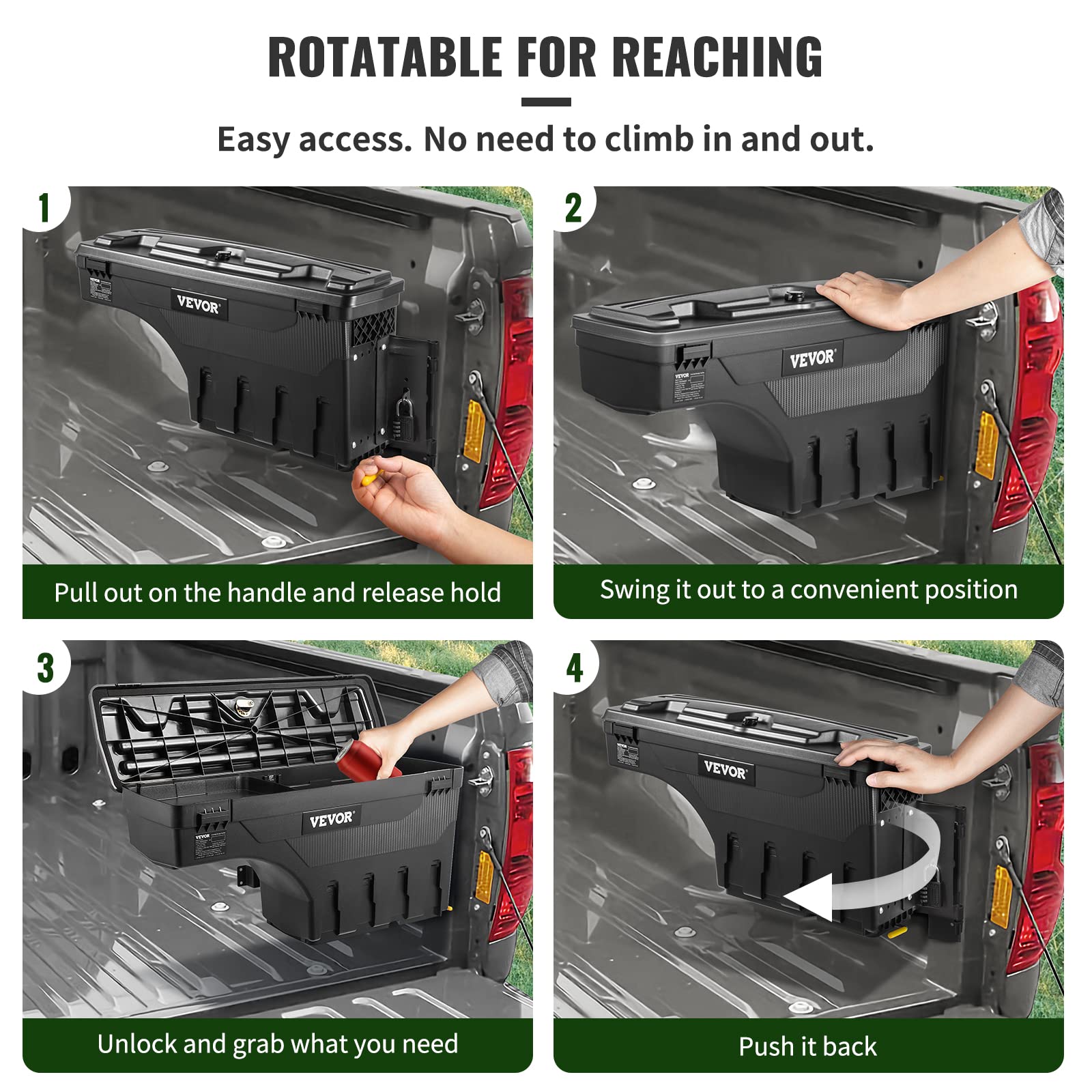 VEVOR 6.6 Gal Lockable Truck Bed Storage Box - Waterproof ABS Wheel Well Tool Box with Password Padlock | Compatible with Toyota Tundra 2007-2021 | Passenger Side Black | Perfect for Truck Accessories & Outdoor Gear Storage
