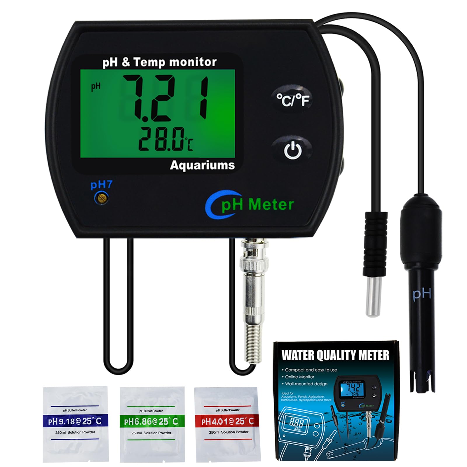**Digital Water Quality Tester - pH & Temperature Meter 2-in-1 with Auto Calibration & Replaceable BNC Probe for Aquariums, Hydroponics, Aquaculture, Labs | Perfect for Monitoring Fish Tanks, Pools, and Scientific Experiments**