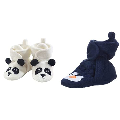 Hudson Baby Fleece Booties 2-Pack - Panda & Navy Penguin for 6-12 Months - Warm Winter Footwear