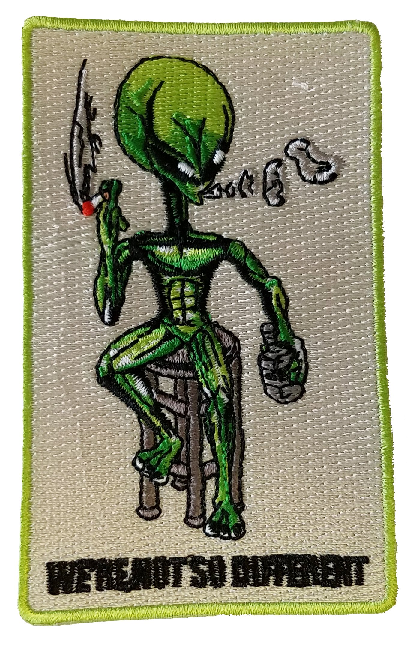 Alien on Barstool Iron On Patch - 'We're Not So Different' Novelty Applique for DIY Clothing, Jackets, Bags & Costumes
