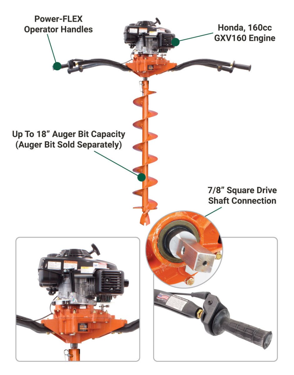 Brave Two Man Auger with 7/8 Inch Square Drive & Honda GXV160 Engine - Perfect for Fence Post Installation, Landscaping, and Gardening Projects