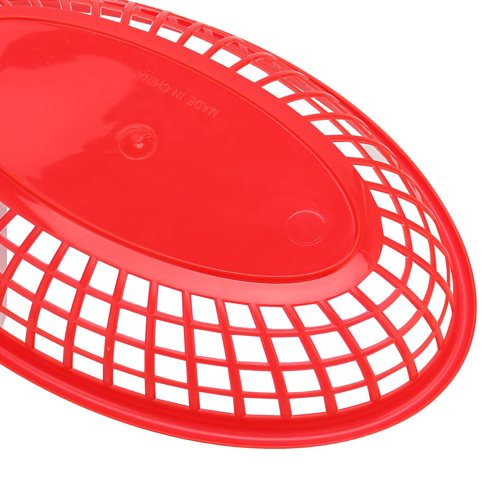 50 Pcs Red Plastic Fast Food Serving Baskets - 9 x 6 Inch Oval Food Trays for Bread, Fried Chicken, Fries, Fruits | Perfect for Restaurants, Catering, Parties & Home Kitchen Use