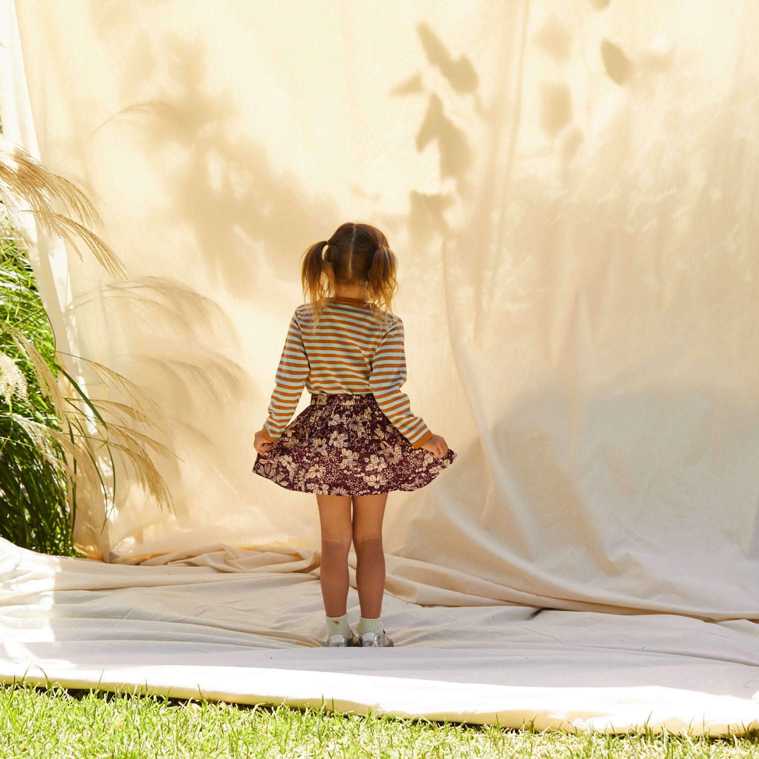 Evette Girls' Floral Print Skirt - Mahogany Brown for Toddler & Kids | Perfect for School, Playdates & Special Occasions