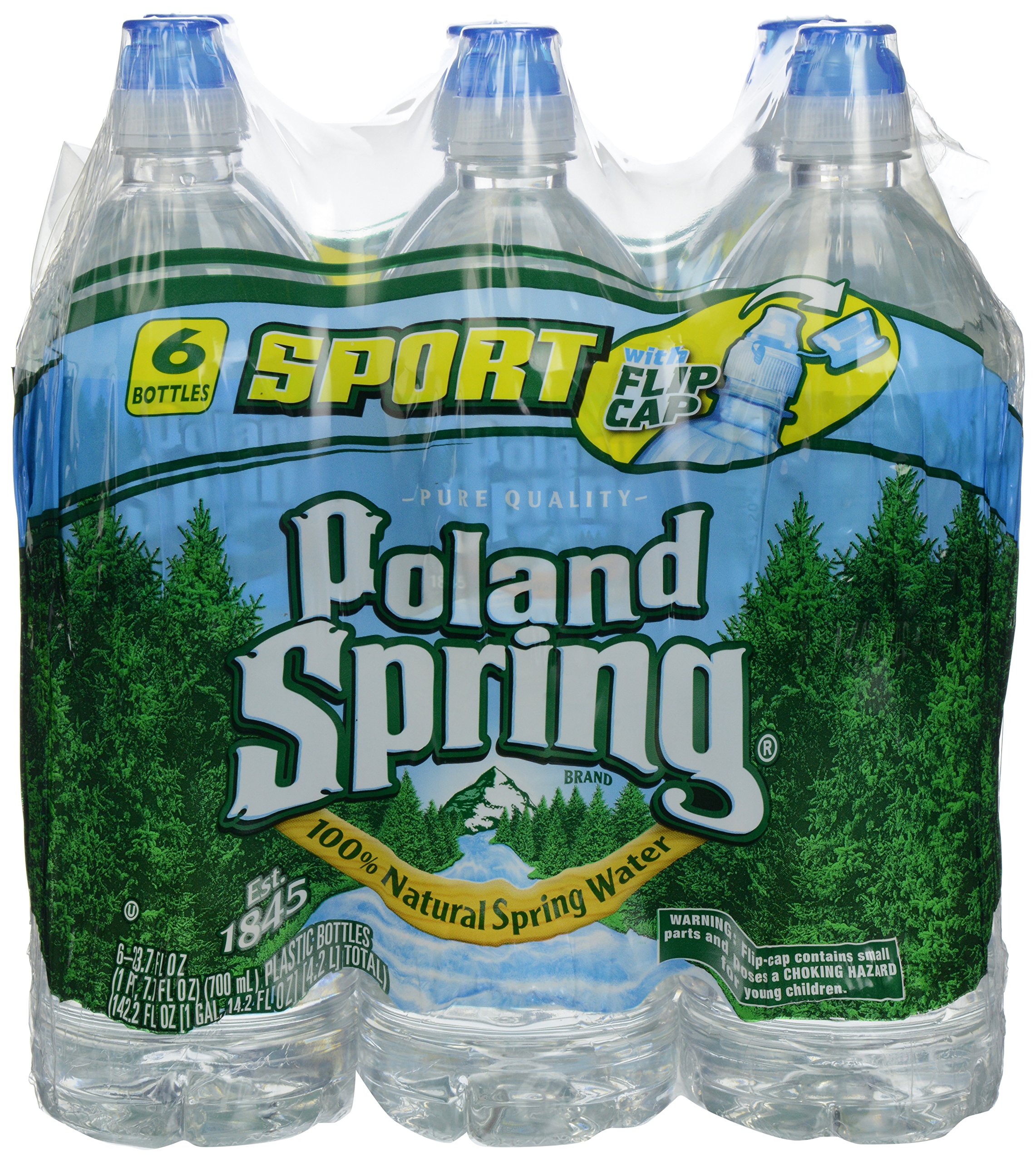 Poland Spring 100% Natural Spring Water - 23.7oz Sport Cap Bottles (6-Pack) | Hydration for Sports, Gym & Outdoor Activities