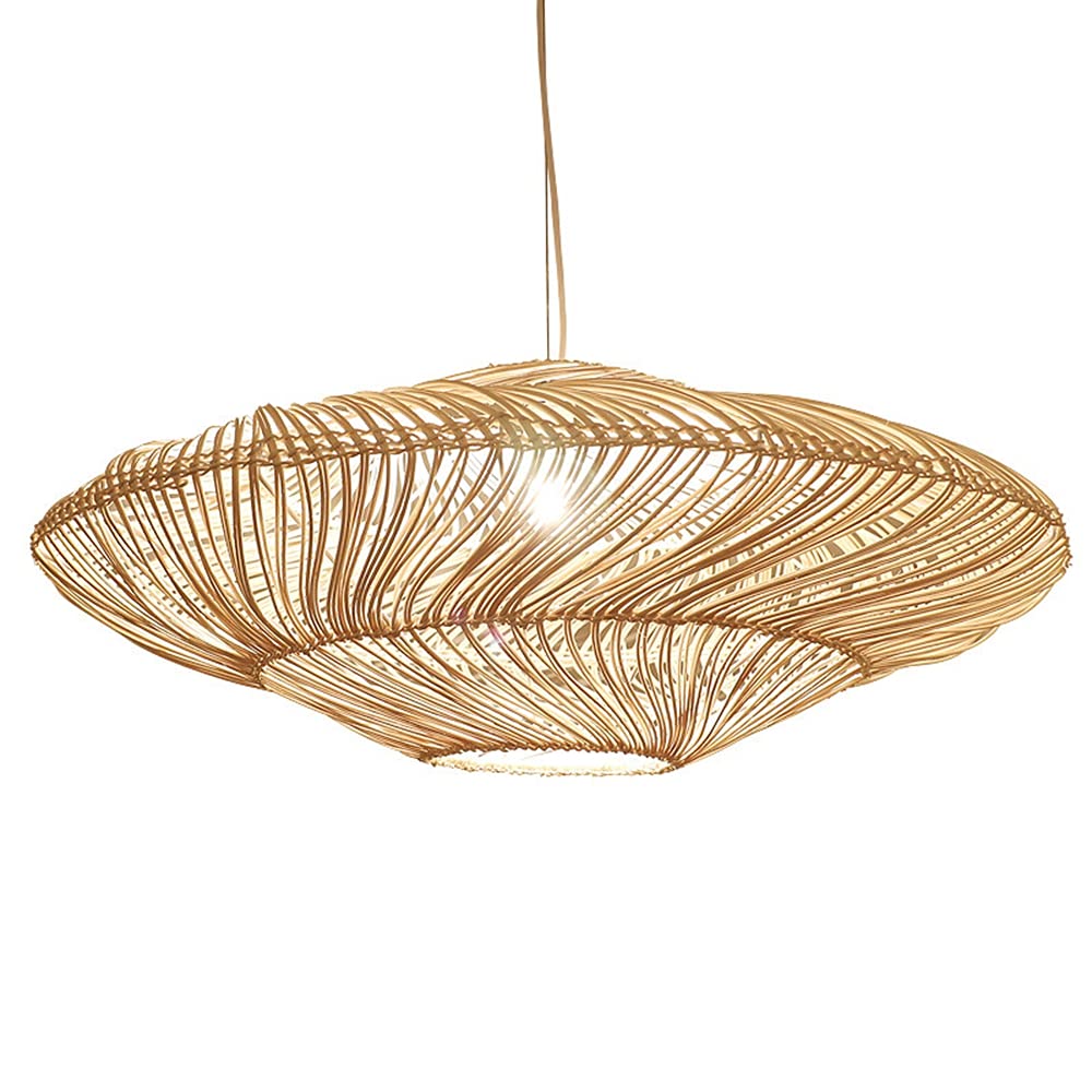 YAZAHOH Natural Wicker Finish Pendant Light - Vintage Hollow Chandelier with E27 Socket for Industrial Ceiling Lighting | Perfect for Restaurant, Living Room, Bedroom & Office Decor