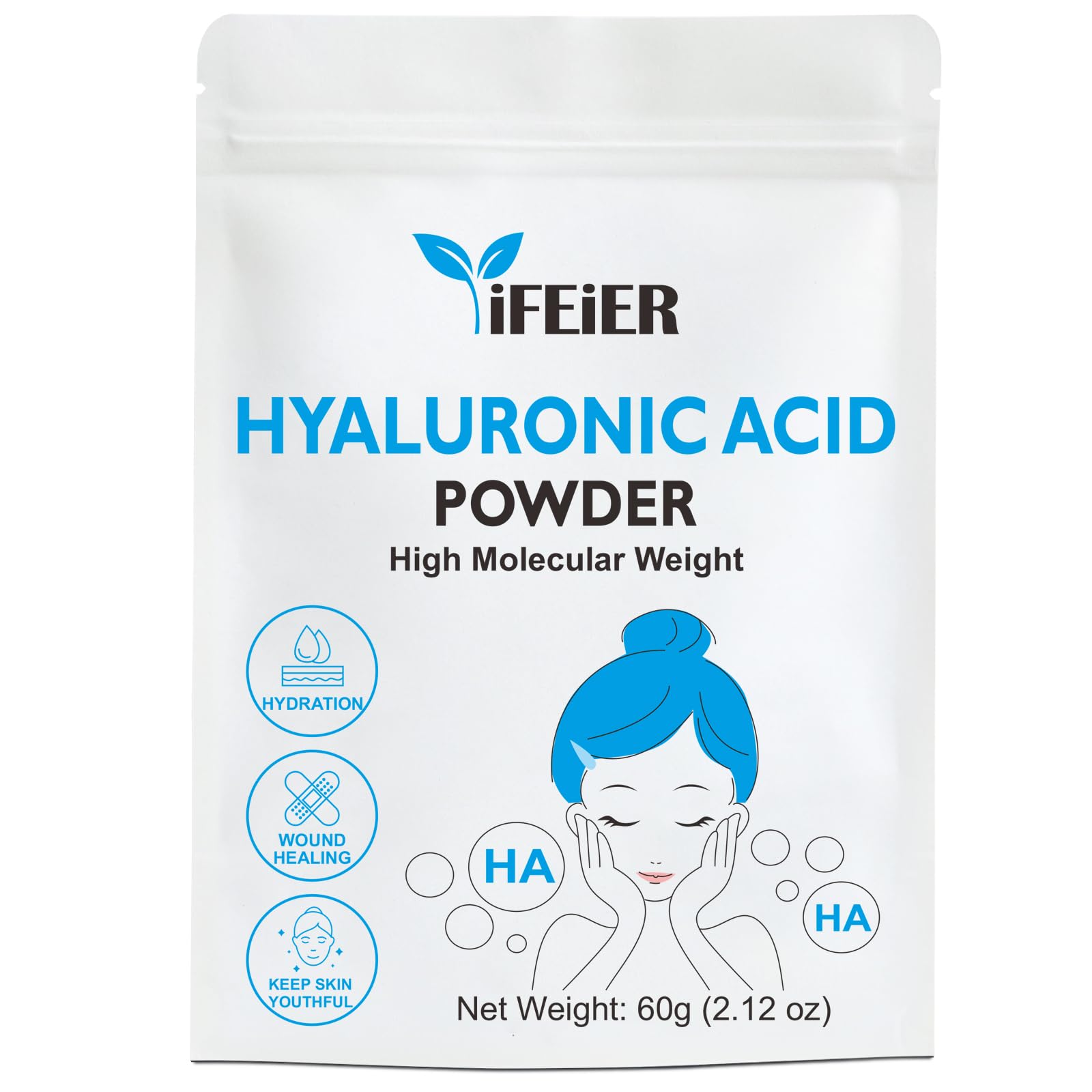 Premium Hyaluronic Acid Powder for DIY Skincare - High & Low Molecular Weight Sodium Hyaluronate (60g/2.12oz) | Cosmetic Grade Serum Booster for Face, Eyes & Anti-Aging Treatments