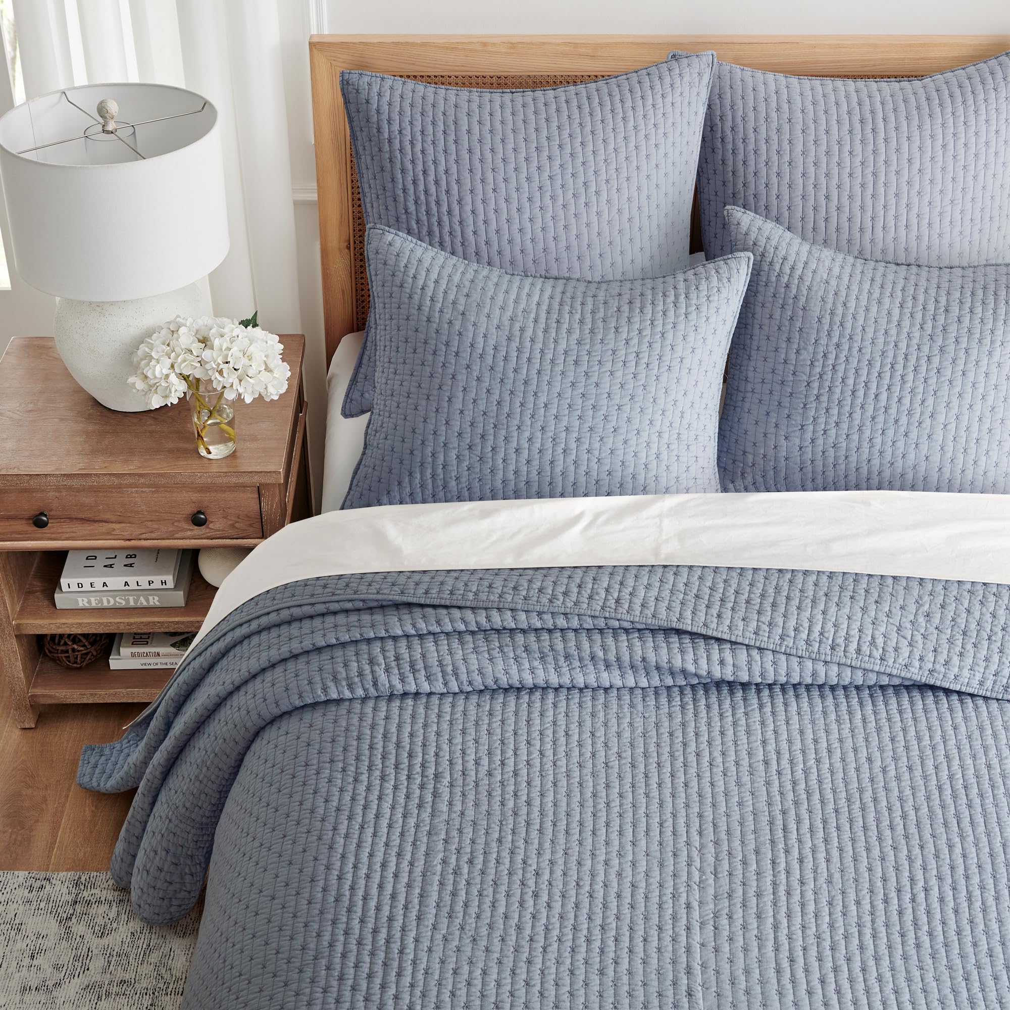 Levtex Home Cross Stitch Bedspread Set - Full Size Cotton Bedding with 2 Standard Shams (100x104in Bedspread + 20x26in Shams) - Elegant Cross Stitch Pattern for Cozy Bedroom Decor - Perfect for Guest Rooms, Master Bedrooms & Farmhouse Style Homes