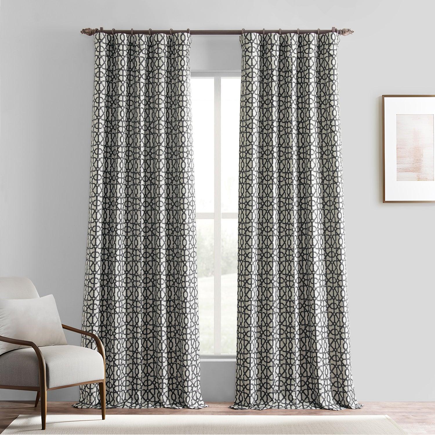 Metro Black Geometric Faux Silk Jacquard Blackout Curtains for Bedroom & Living Room - Elegant Window Treatment for Light Control and Privacy