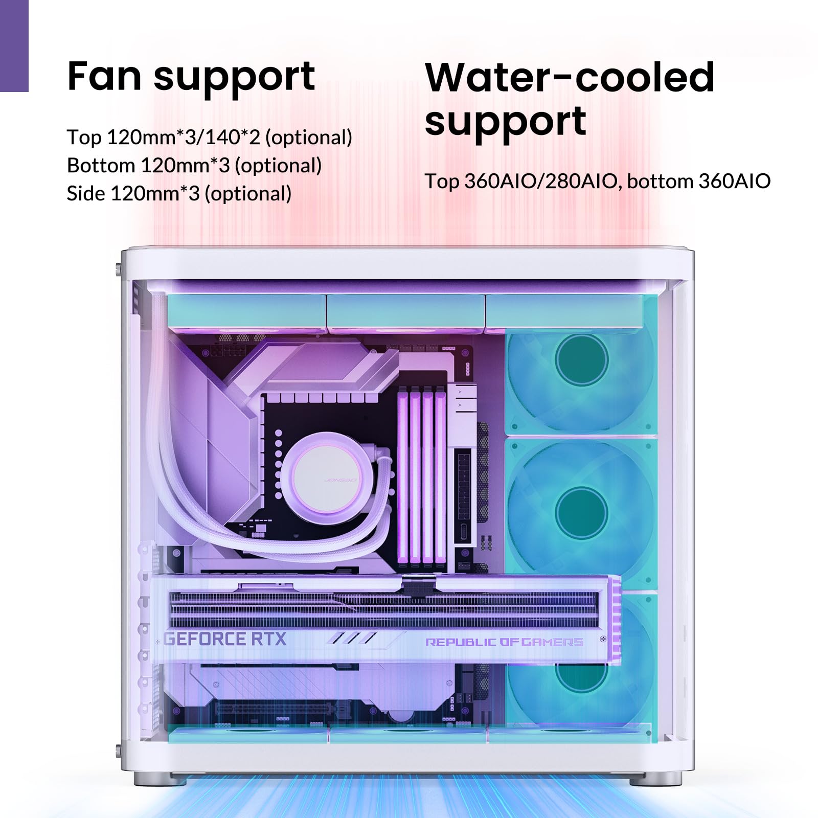 JONSBO TK-2 White ATX Mid-Tower PC Case - Hyperboloid Tempered Glass, Aluminum Alloy Shell, BTF Motherboard & 360 AIO Support - Perfect for Gaming Rigs & Workstation Builds