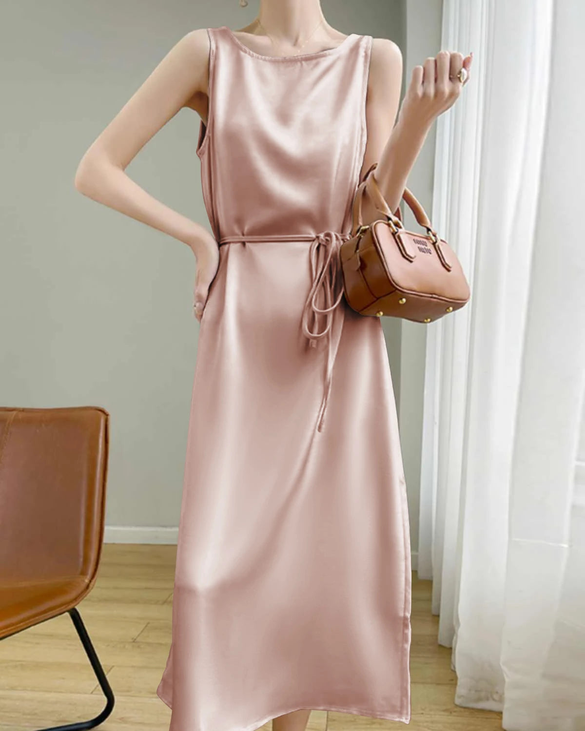Elegant Sleeveless Silk Sheath Dress for Women - Formal Evening Gown & Cocktail Party Wear - Perfect for Weddings, Galas and Special Occasions