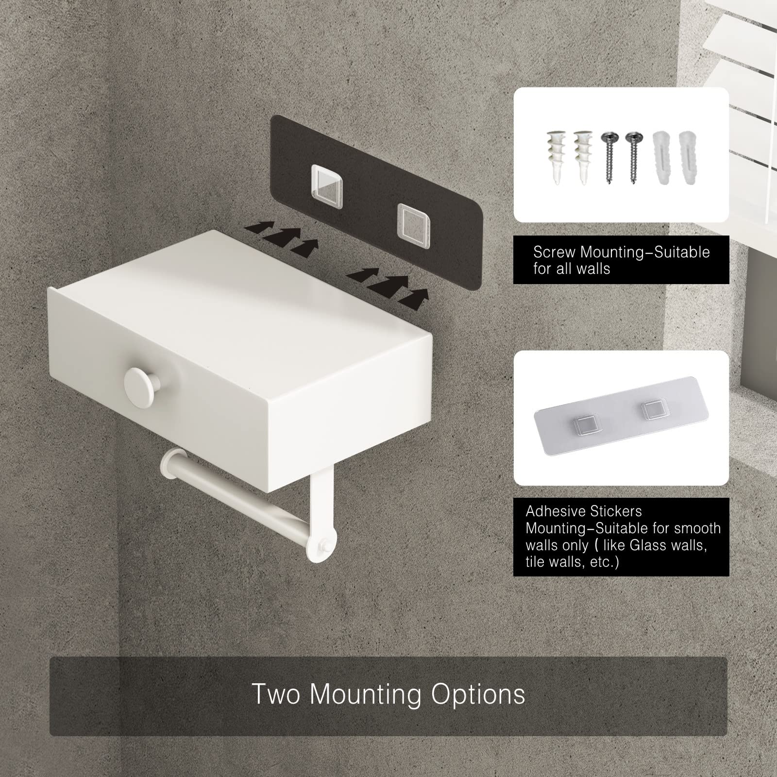 VOLDRA White Wall Mount Toilet Paper Holder with Shelf & Wipes Dispenser - Space Saving Bathroom Storage Organizer with Adhesive Mount & Upgrade Drawer Design - Perfect for Small Bathrooms, Powder Rooms & RVs