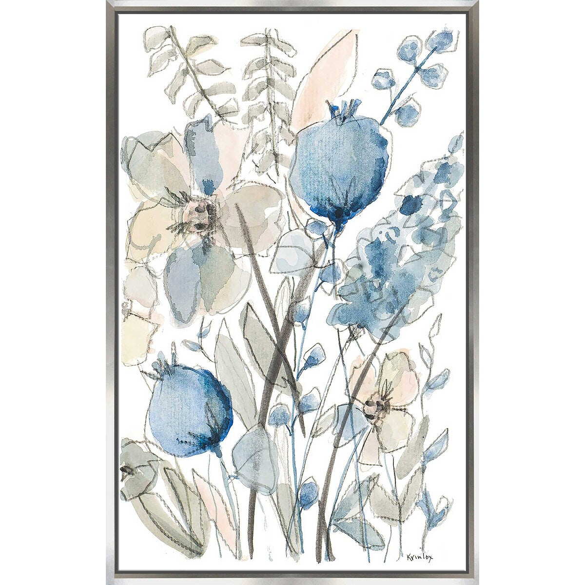 Blue and White Floral Print Floating Canvas Wall Art - Elegant Home Decor for Living Room, Bedroom & Office