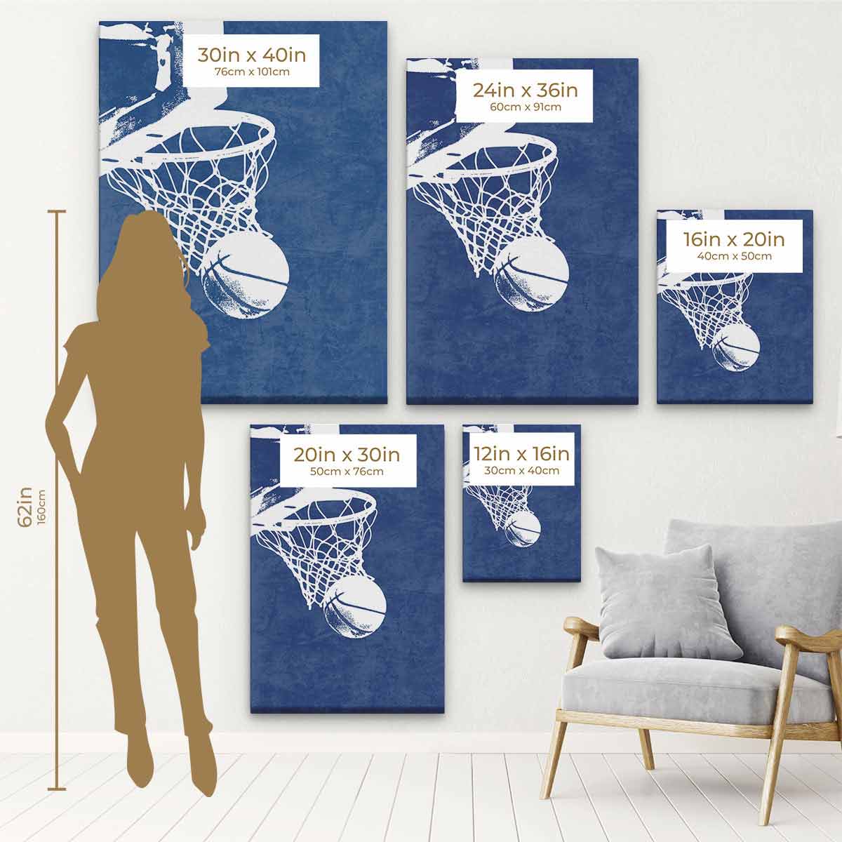 Blue Basketball Wall Art Canvas Print - Modern Sports Decor for Bedroom, Game Room & Office | Perfect Gift for Basketball Fans & Players