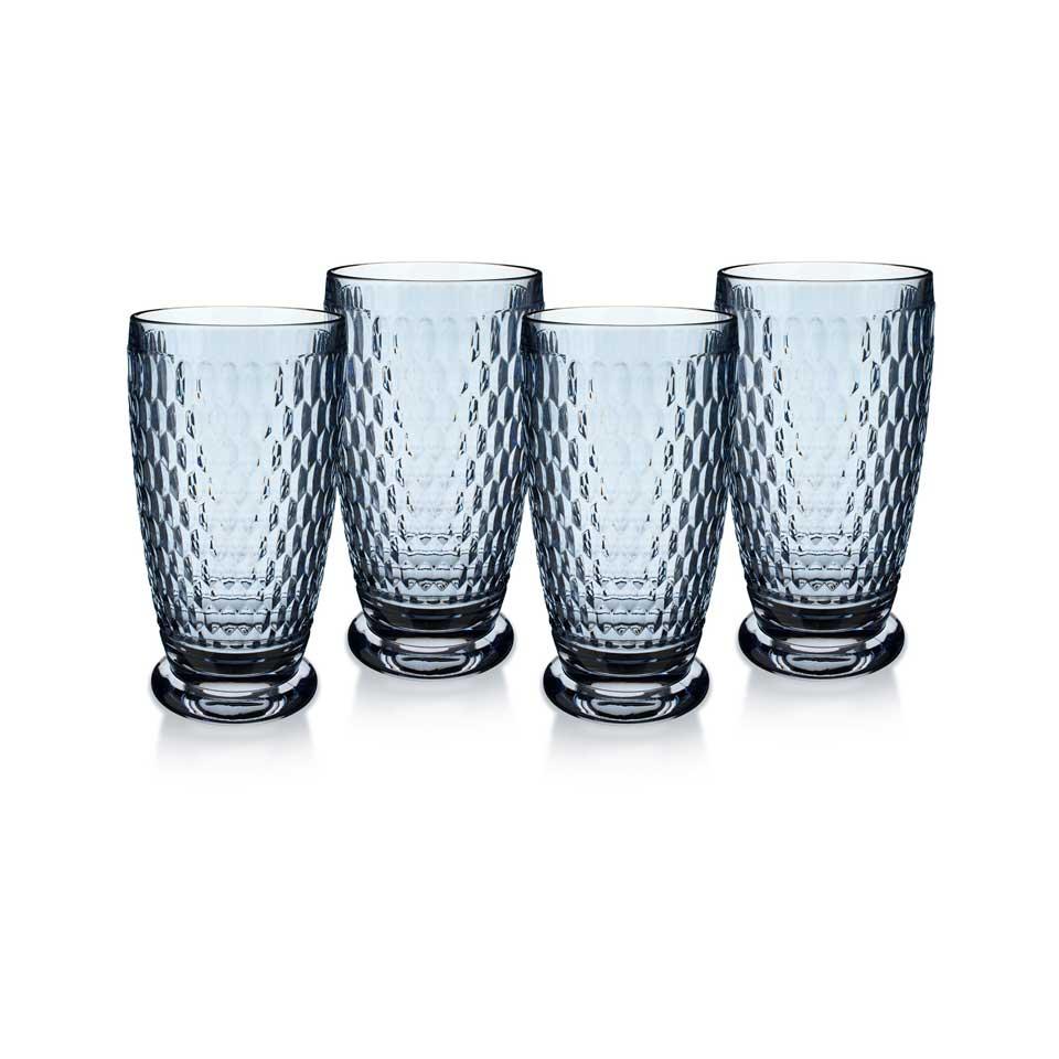 Premium Boston Blue Highball Glasses - Set of 4 Crystal Clear Beer Tumblers for Cocktails, Iced Tea & Summer Drinks - Perfect for Home Bars, Parties & Outdoor Entertaining