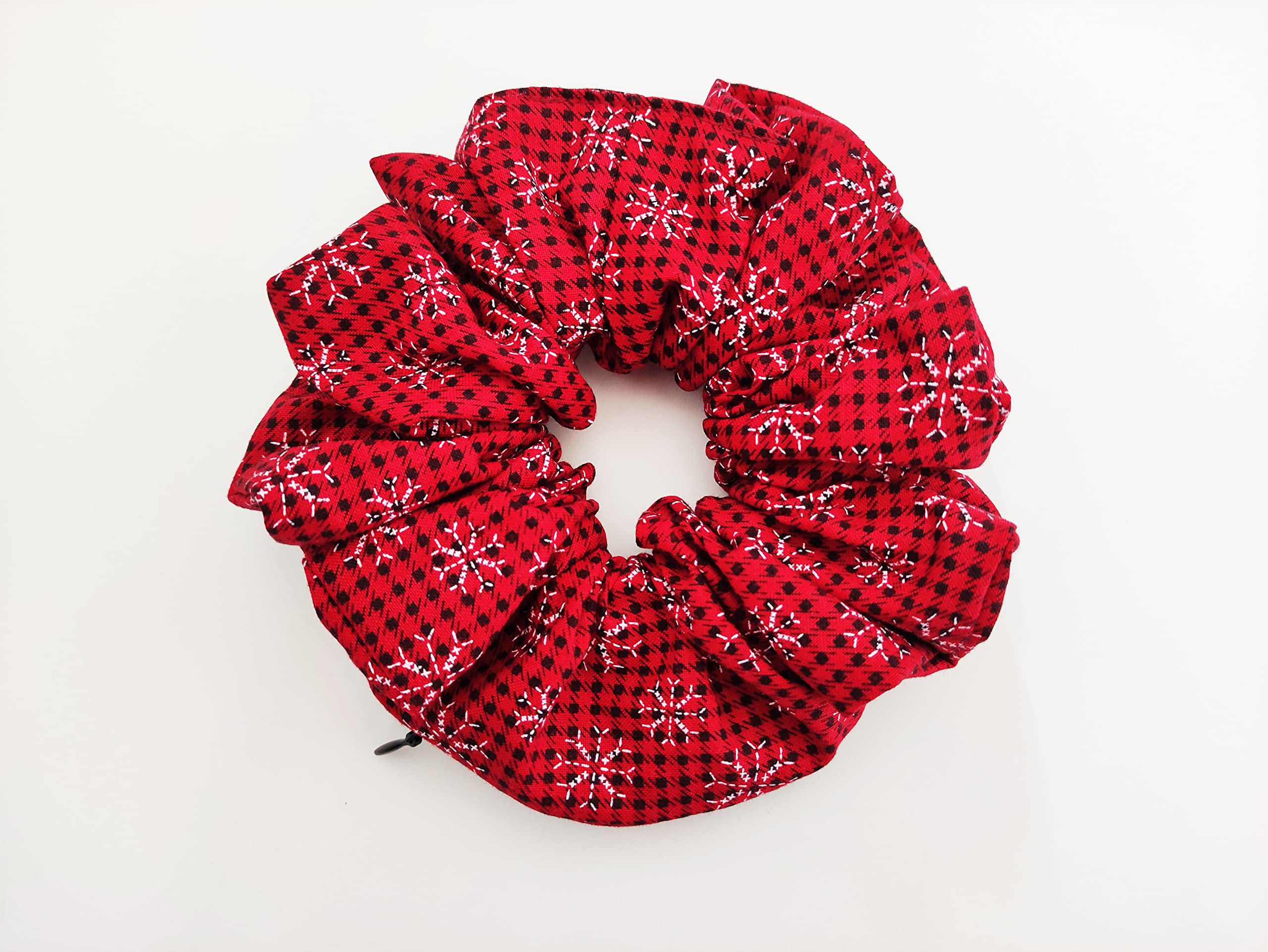 Big Red Plaid Zipper Scrunchie with Hidden Pocket - Large Red and Black Scrunchie Wallet for Women - Stashie Zippered Storage Pouch - Perfect for Cash, Cards & Essentials - Great Stocking Stuffer Gift Idea (Snowflakes Design) - Use for Gym, Travel, Shopping & Everyday Carry