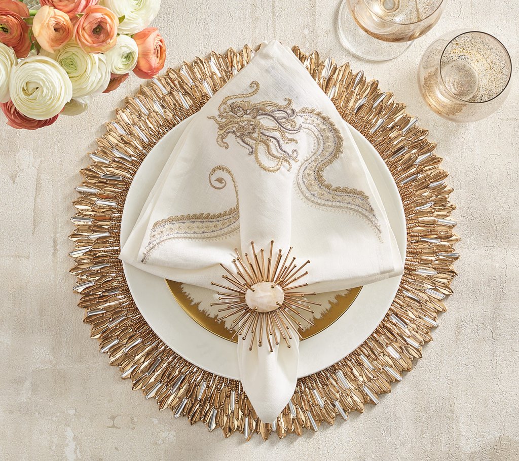 Luxury Gold & Crystal Ray Placemat Set of 2 - Elegant Table Decor for Dinner Parties, Weddings & Home Decor