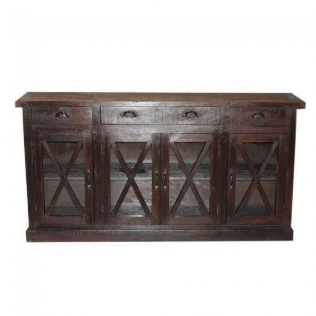 French Style X Design Glass Door Sideboard - Elegant Buffet Cabinet for Dining Room, Living Room & Kitchen Storage | Vintage Home Decor