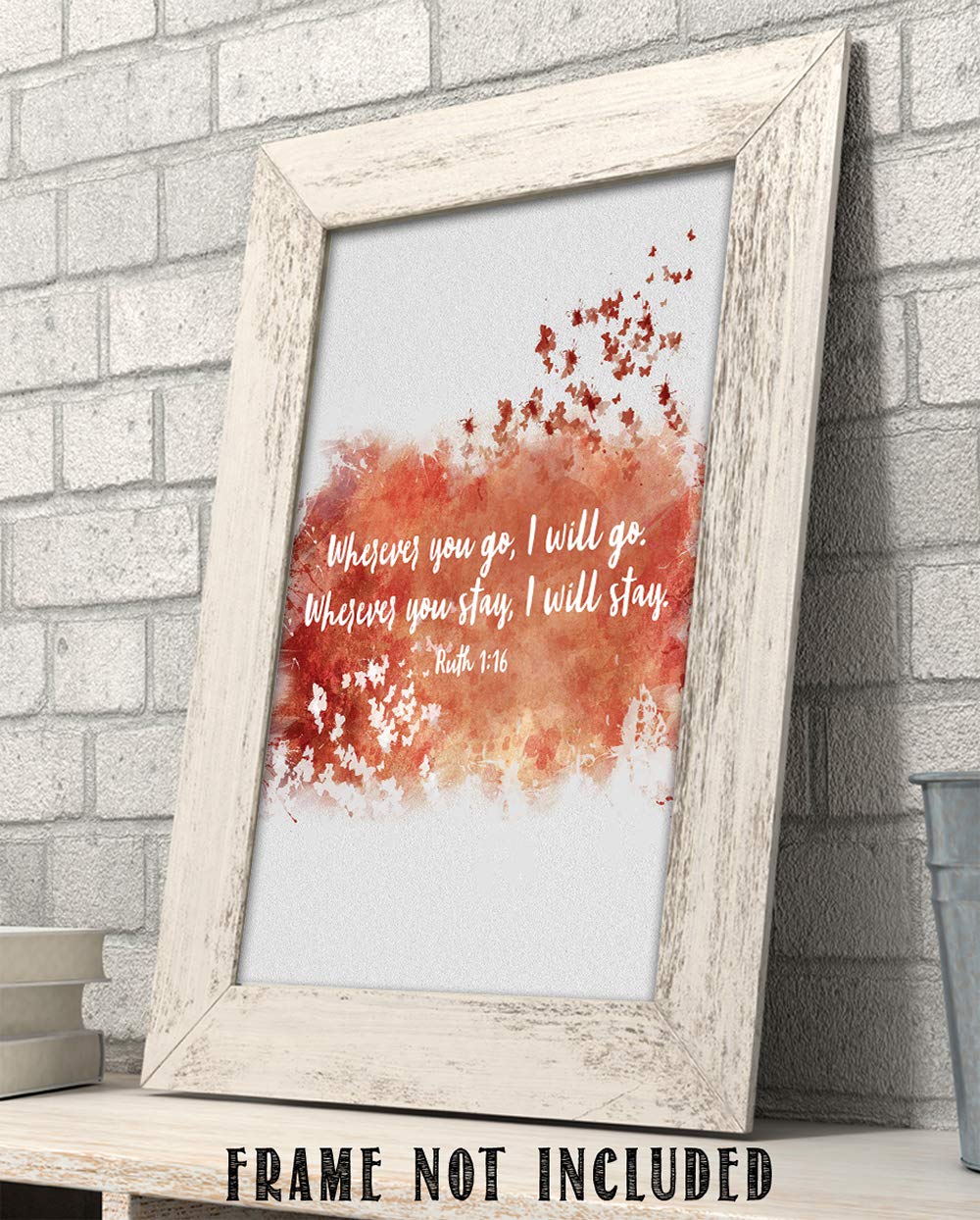 TJ Originals Ruth 1:16 Bible Verse Wall Art Print - Orange Butterfly Scripture Decor - Christian Home & Office Gift for Women - Inspirational Religious Decor for Bedroom, Living Room & Prayer Space