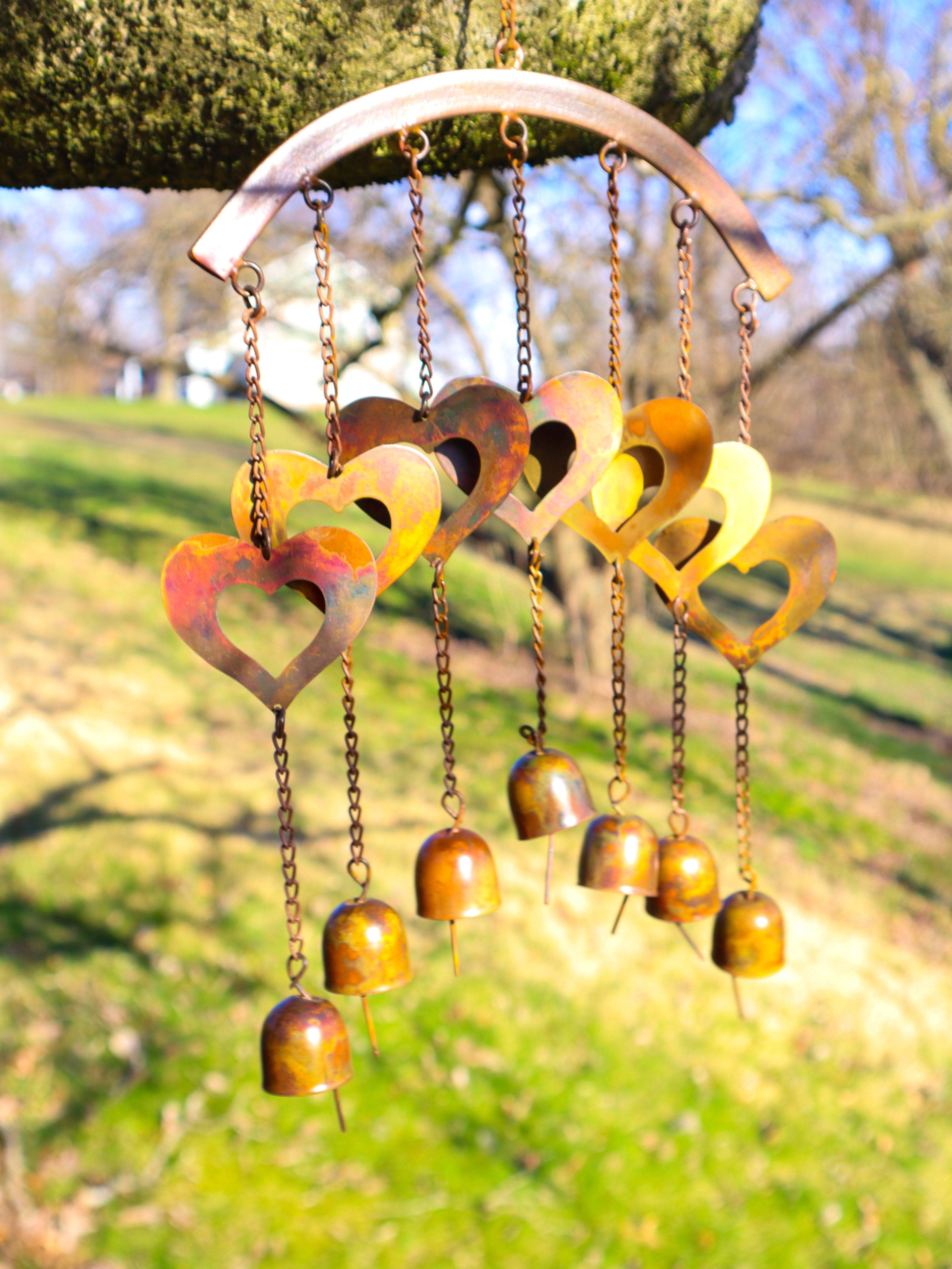 Hearts on Arch Wind Chime - Outdoor Garden Decor, Romantic Metal Wind Chime for Patio, Porch & Yard - Perfect for Relaxation & Home Decoration