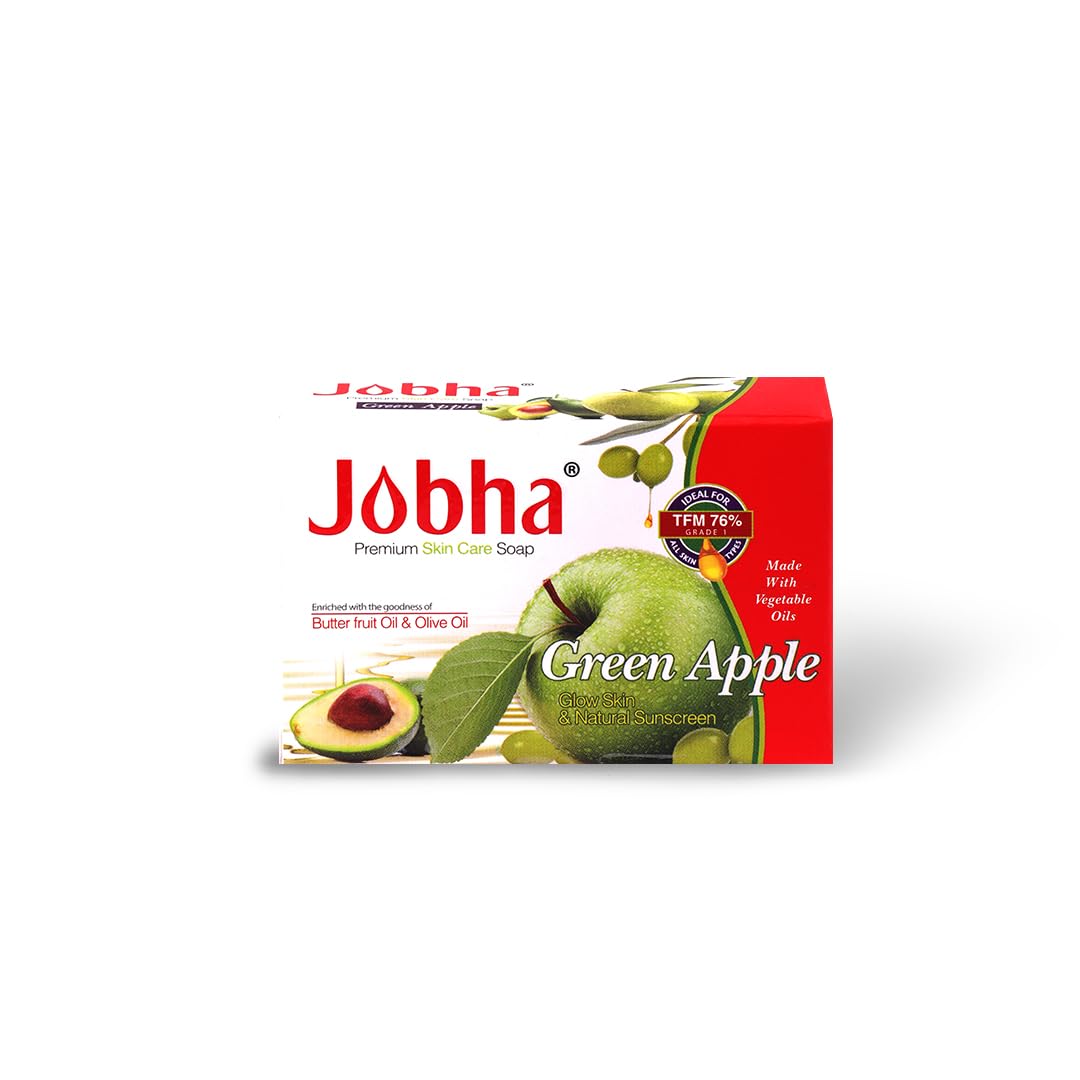 Jobha Green Apple Soap with Butter Fruit & Olive Oil - Skin Brightening Face & Body Cleanser for Women & Men (100g) - Natural Glow for Daily Skincare & Spa Relaxation