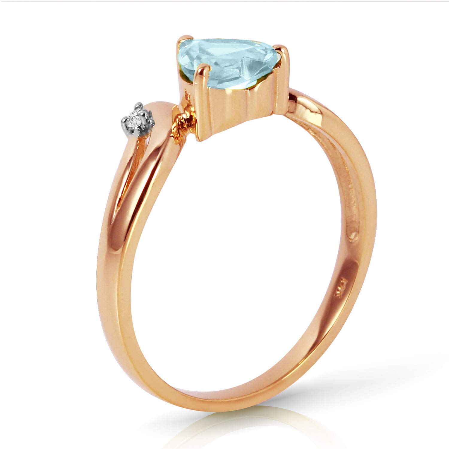14K Rose Gold Diamond & Aquamarine Ring for Women - Elegant Galaxy Gold GG Jewelry for Engagement, Wedding, Anniversary & Special Occasions