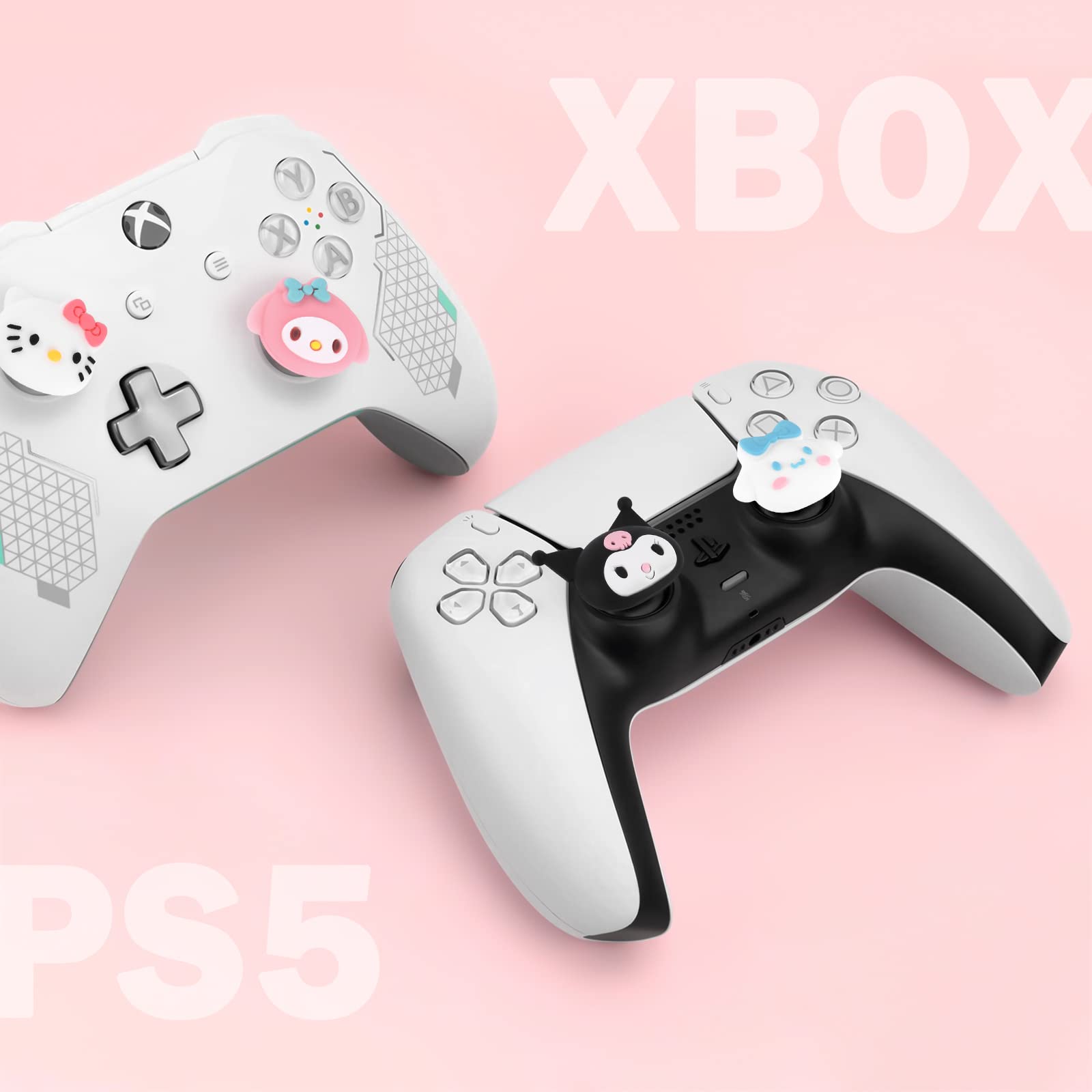 DLseego 4PCS Soft Silicone Thumb Grips for Xbox One, PS5, PS4, Switch Pro & Steam Deck Controllers - Anti-Slip Joystick Caps with Japanese Cartoon Design - Perfect for Gaming, Streaming & Long Play Sessions