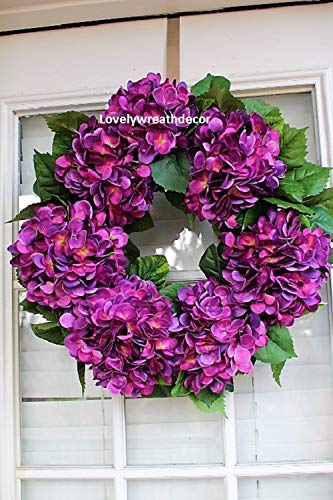 16 or 20 Inch Purple Hydrangea Wreath - Rustic Farmhouse Style for Front Door, Wedding, Spring, Easter, Summer, Mother's Day - Perfect for Home Decor, Housewarming Gifts & Outdoor Use