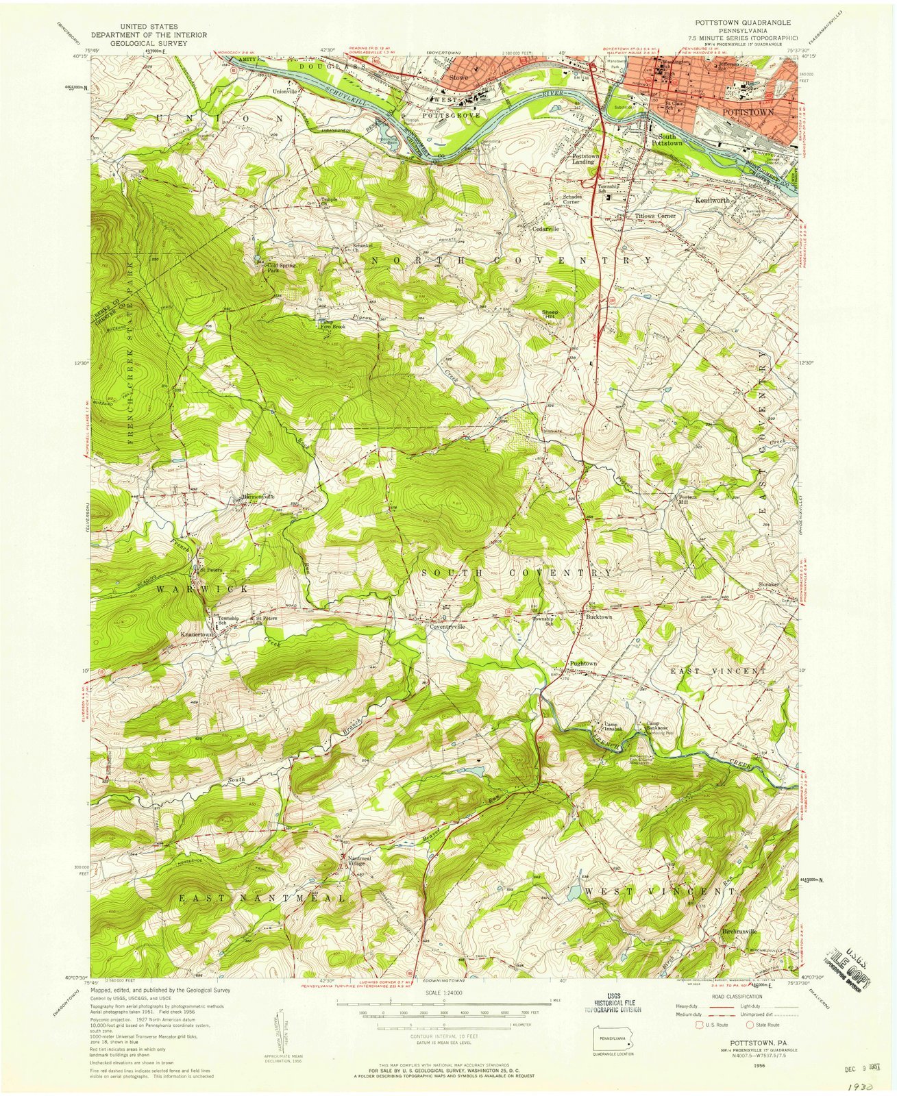 1956 Pottstown, PA USGS Historical Topographic Wall Map - 44x55 Inch Large Vintage Pennsylvania Map Poster - Perfect for Home Decor, Office Wall Art & History Enthusiasts