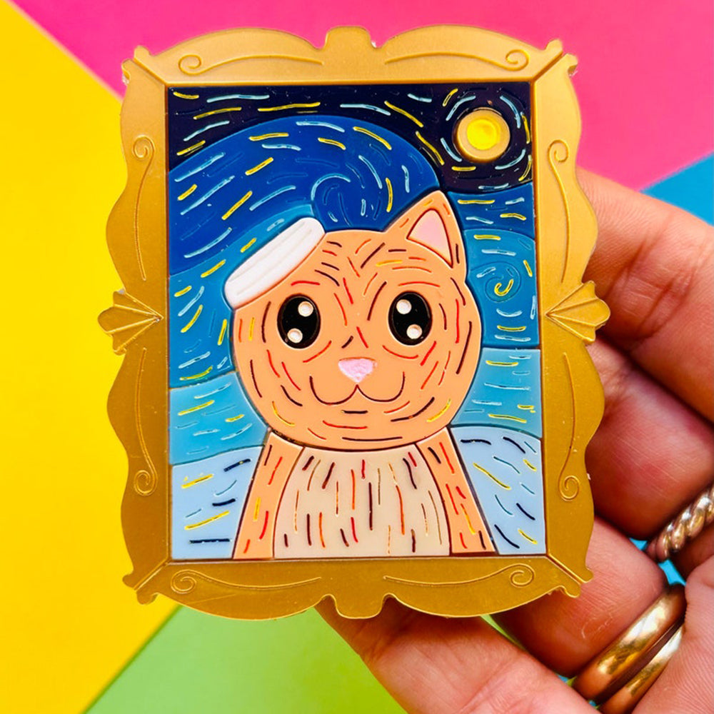 Makokot Design Post-Impressionism Style Cat Acrylic Brooch - Unique Art Collection for Cat Lovers - Perfect Gift for Pet Owners & Art Enthusiasts