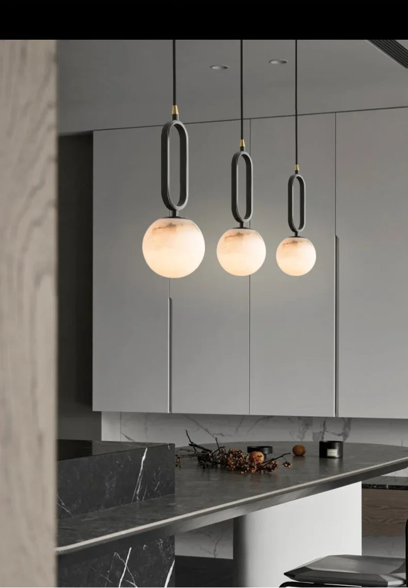Orbit Glow Marble & Brass Pendant Light - Modern Ceiling Fixture for Dining Room, Kitchen Island, and Living Room Decor