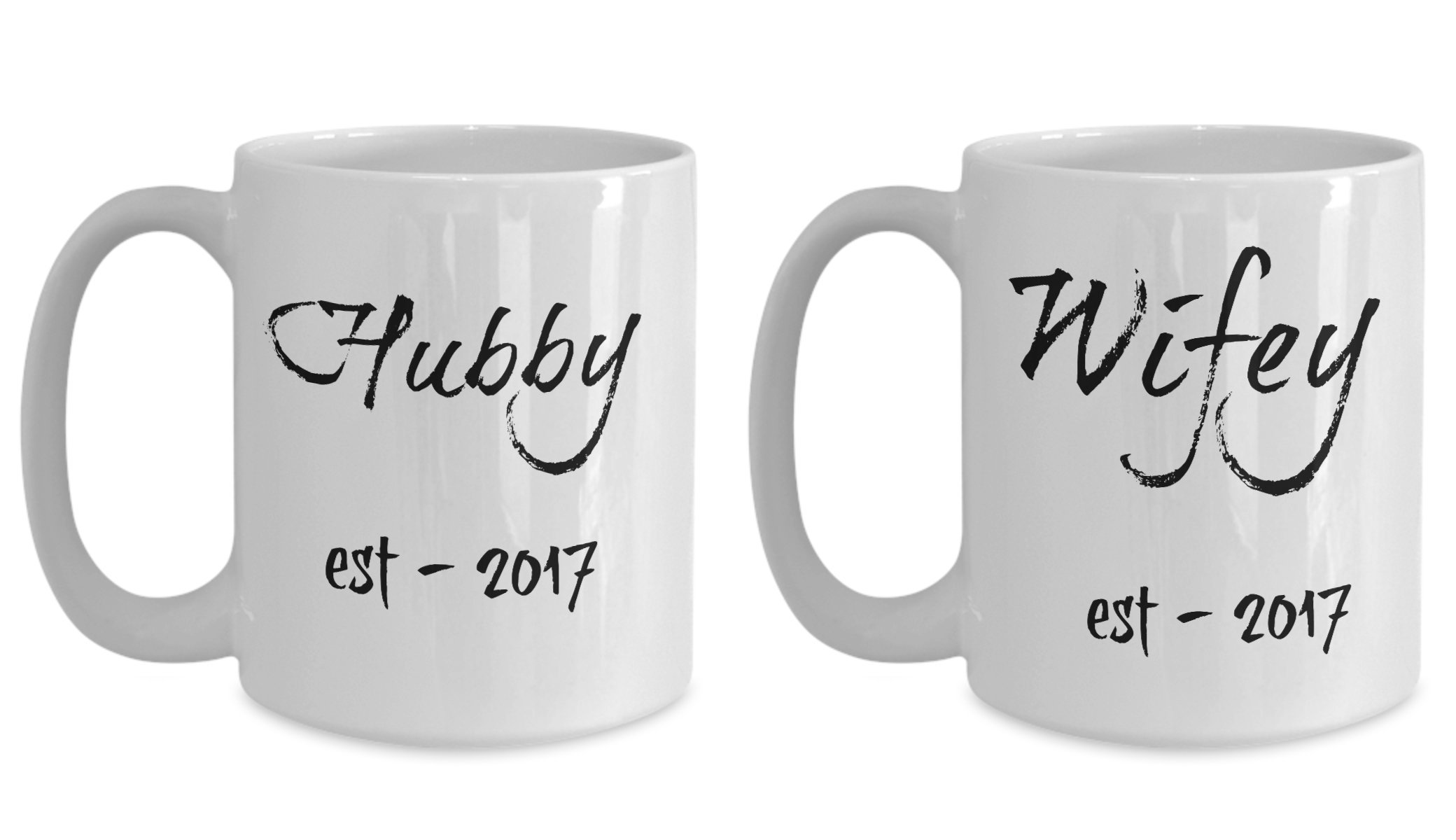 Hubby and Wifey Coffee Mug Set - Matching Couple Coffee Cups for Newlyweds, Wedding Gift, Anniversary Present - Perfect for Romantic Breakfasts and Coffee Dates at Home