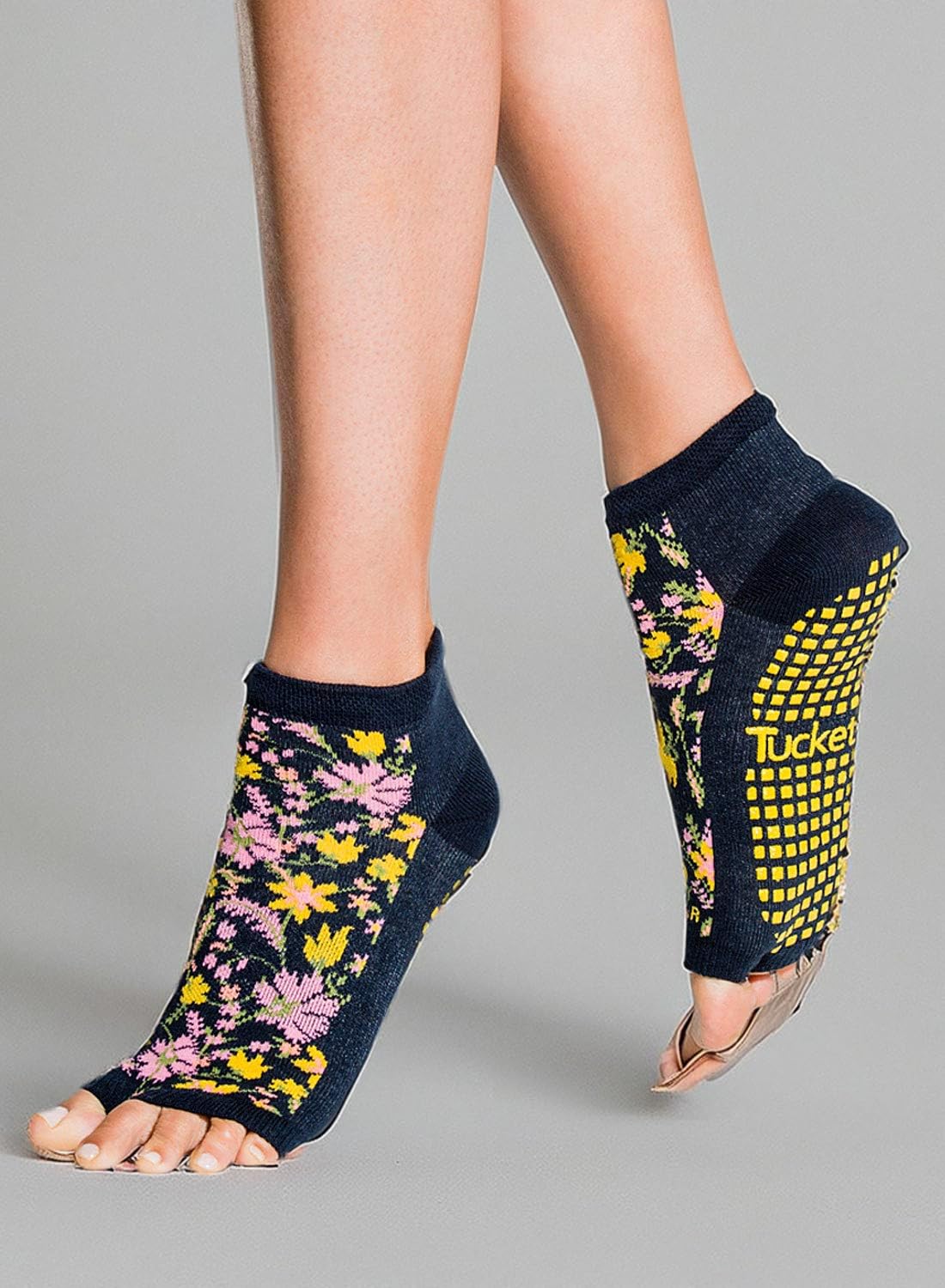 Non-Slip Toeless Yoga Socks with Grips for Women - Tucketts Ankle Pilates & Barre Socks (Size 5-13) - Perfect for Yoga, Pilates, Barre & Home Workouts