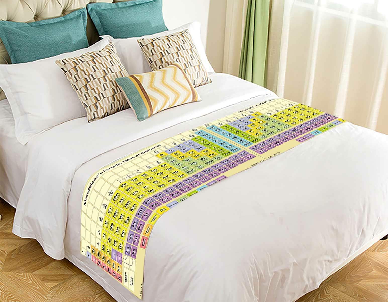 ECZJNT Periodic Table Elements Bed Runner - Science Themed Bed Scarf Decor (20x95 inches) for Chemistry Lovers & Dorm Room Decor